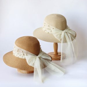 Custom straw hat beach bow knot sun straw hats wholesale paper straw hats summer high quality caps bucket fashion cap