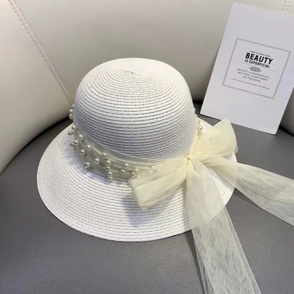 Custom straw hat beach bow knot sun straw hats wholesale paper straw hats summer high quality caps bucket fashion cap - Image 3