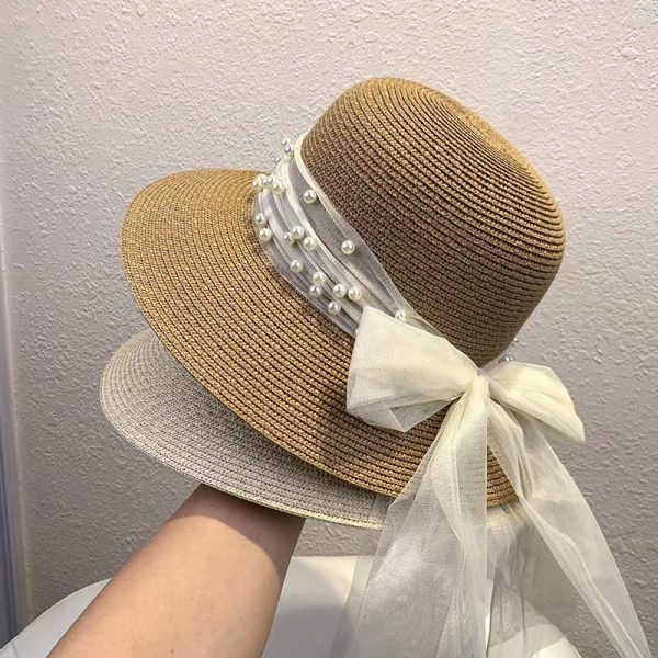 Custom straw hat beach bow knot sun straw hats wholesale paper straw hats summer high quality caps bucket fashion cap - Image 5
