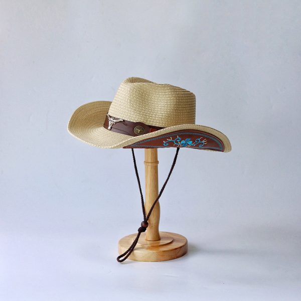 Cowboy straw hat custom embroidery panama straw hat fashion paper caps wholesale cowboy wind proof straw caps - Image 4