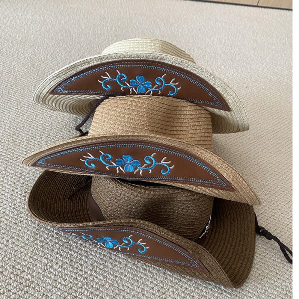 Cowboy straw hat custom embroidery panama straw hat fashion paper caps wholesale cowboy wind proof straw caps - Image 5