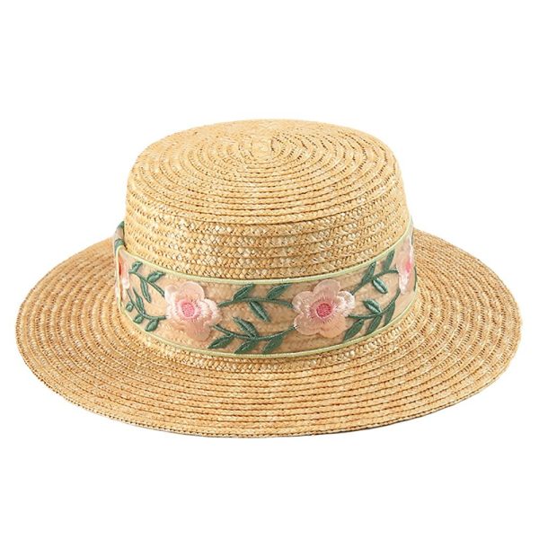 embroidery high quality summer straw hat wheat straw caps beach fashion straw cap women wholesale hat