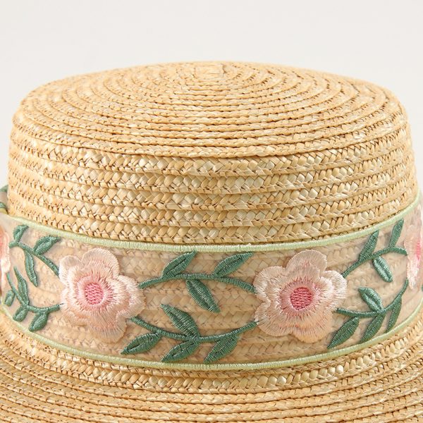 embroidery high quality summer straw hat wheat straw caps beach fashion straw cap women wholesale hat - Image 4