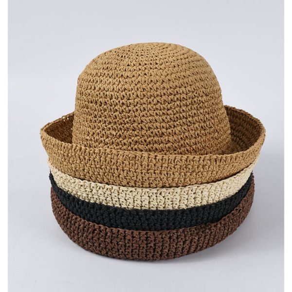 bucket fashion straws hat custom color paper adjustable shade beach visor straw  hats wholesale beach straw caps - Image 3