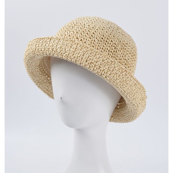 bucket fashion straws hat custom color paper adjustable shade beach visor straw  hats wholesale beach straw caps - Image 5