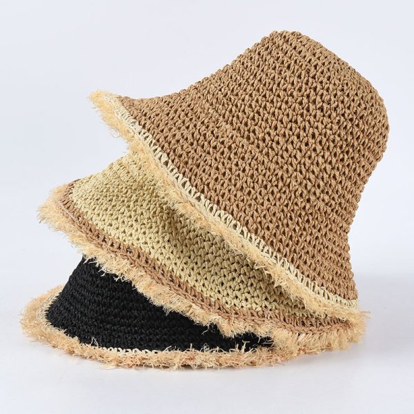 wholesale tassels bucket straw hats summer women fashion straw hats custom paper children straw caps - Image 3