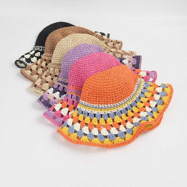 colorful crochet straws hats paper high quality summer straw hat wholesale school custom straw caps - Image 2