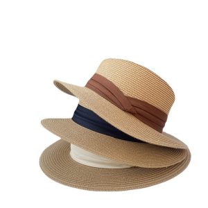 custom flat topped straw hats wholesale high quality summer paper straw hat summer beach sun visor straw cap