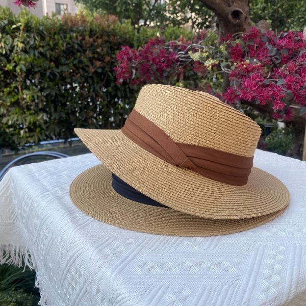 custom flat topped straw hats wholesale high quality summer paper straw hat summer beach sun visor straw cap - Image 2