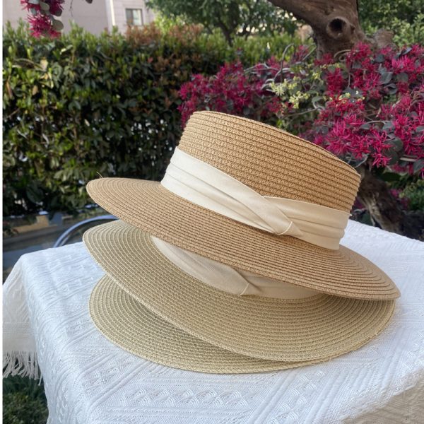 custom flat topped straw hats wholesale high quality summer paper straw hat summer beach sun visor straw cap - Image 4
