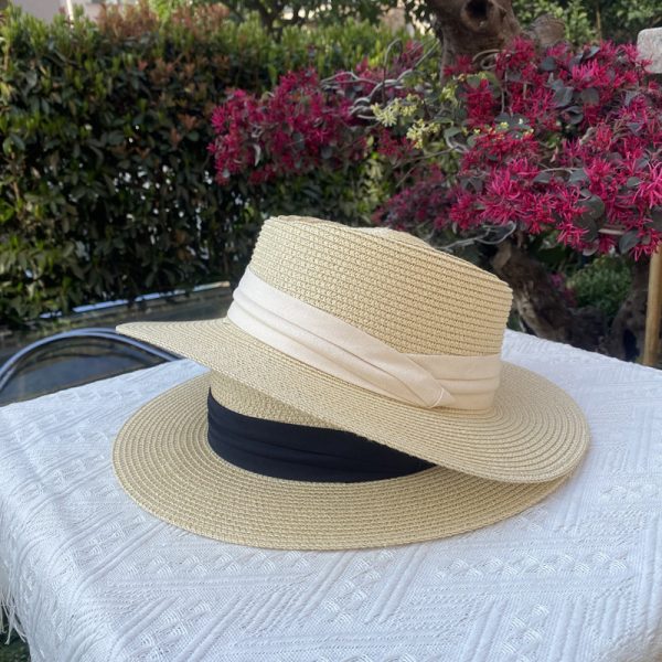 custom flat topped straw hats wholesale high quality summer paper straw hat summer beach sun visor straw cap - Image 5