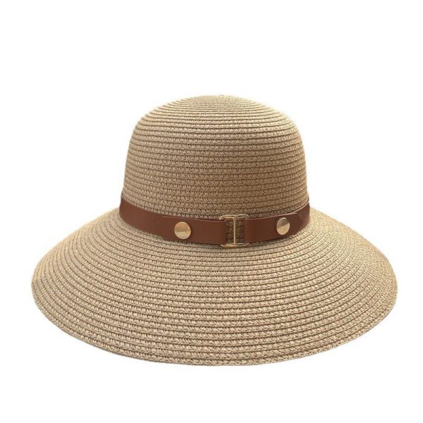 women high quality summer paper straw hat fashion straw caps adjustable shade beach visor straw bucket hat - Image 2