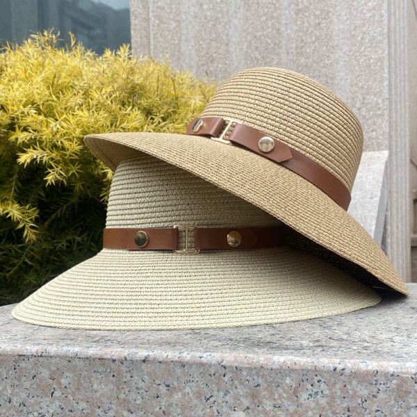 women high quality summer paper straw hat fashion straw caps adjustable shade beach visor straw bucket hat - Image 3