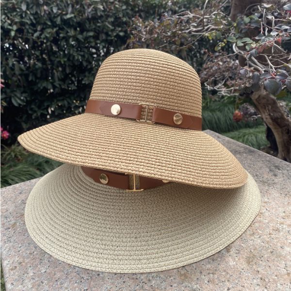 women high quality summer paper straw hat fashion straw caps adjustable shade beach visor straw bucket hat - Image 4