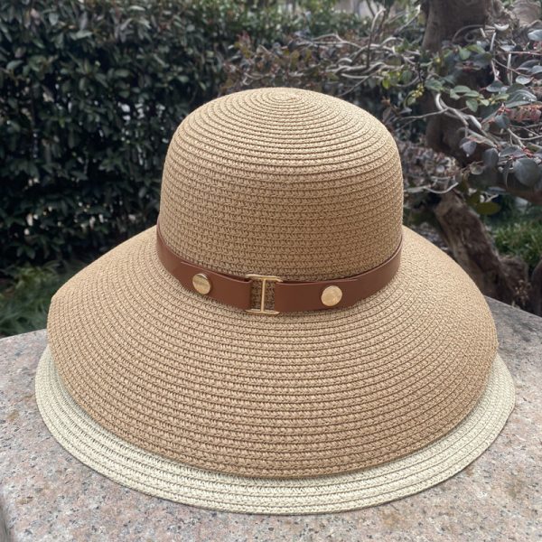women high quality summer paper straw hat fashion straw caps adjustable shade beach visor straw bucket hat - Image 5