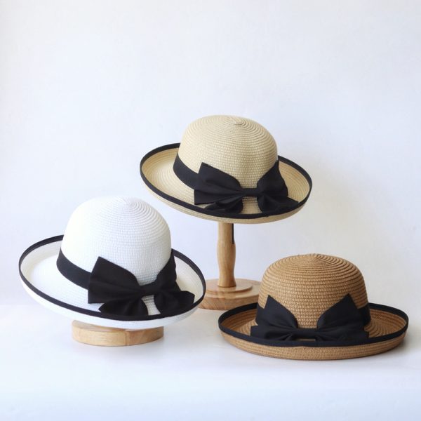 paper straw hats women high quality summer straw hat wholesale butterfly knot custom summer straw hat - Image 2