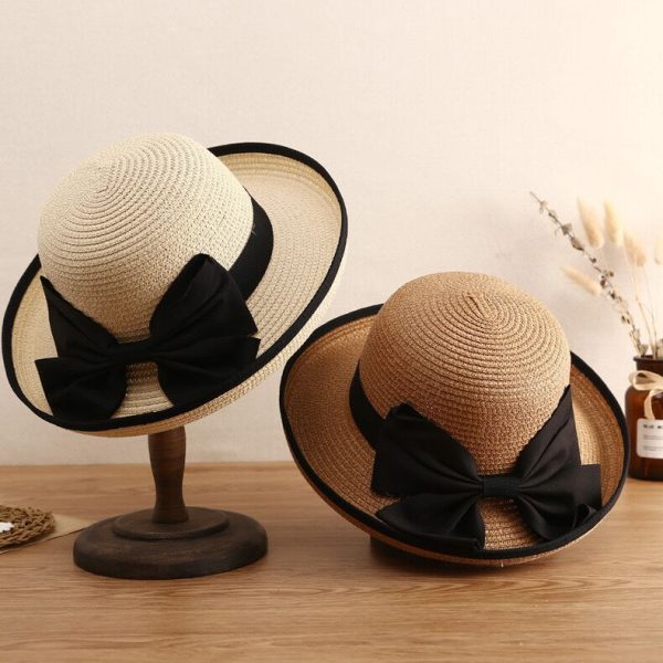 paper straw hats women high quality summer straw hat wholesale butterfly knot custom summer straw hat - Image 3