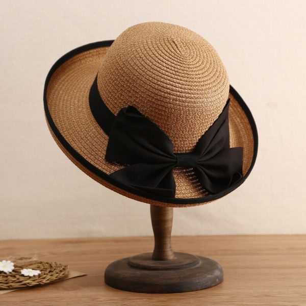 paper straw hats women high quality summer straw hat wholesale butterfly knot custom summer straw hat - Image 4