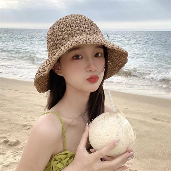 wholesale new cheap straw hat school crochet bucket paper straw caps custom high quality summer sun visor straw hat - Image 2