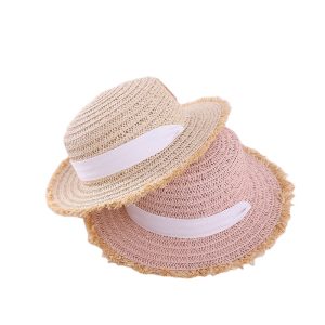 custom girls children straw hats summer school beach sun visor straw hats high quality summer straw  hat