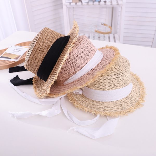 custom girls children straw hats summer school beach sun visor straw hats high quality summer straw  hat - Image 6