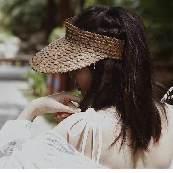 wholesale unisex handmade straw hat adjustable shade beach visor wheat straw hat high quality straw hats - Image 3