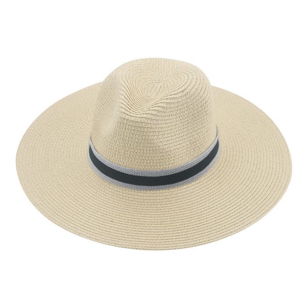 vintage wide brim straw hat wholesale panama top straw hat summer adjustable shade beach visor straw hat - Image 4