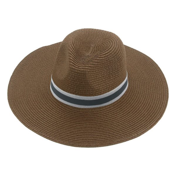 vintage wide brim straw hat wholesale panama top straw hat summer adjustable shade beach visor straw hat - Image 5