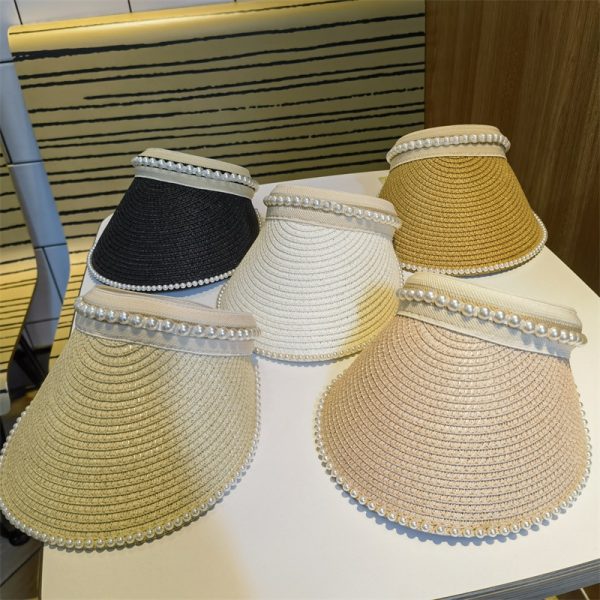 school sun visor hat protection straw wholesale beach adjustable shade beach visor straw hat women straw cap - Image 3