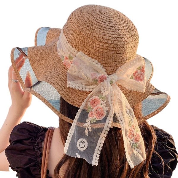 straw hat wide brim straw caps woman flower wholesale pink hat straw cover custom beach sun visor caps