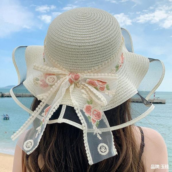 straw hat wide brim straw caps woman flower wholesale pink hat straw cover custom beach sun visor caps - Image 2