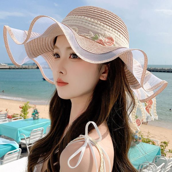 straw hat wide brim straw caps woman flower wholesale pink hat straw cover custom beach sun visor caps - Image 3