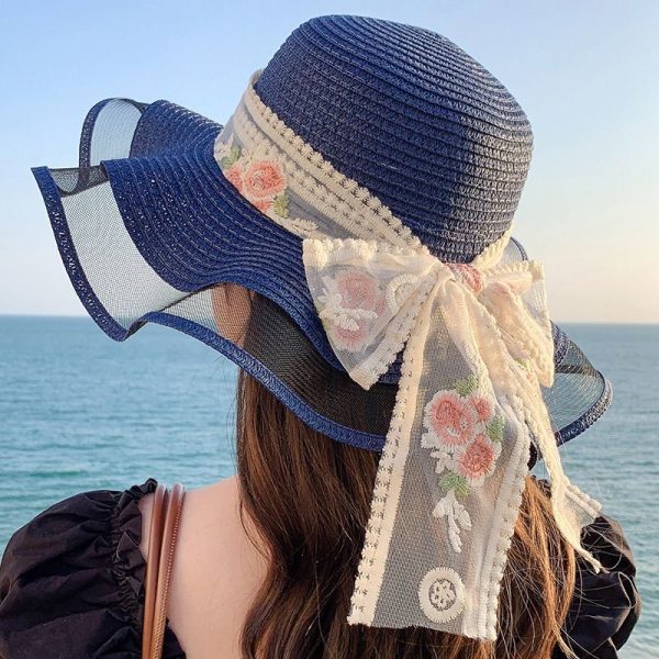 straw hat wide brim straw caps woman flower wholesale pink hat straw cover custom beach sun visor caps - Image 6