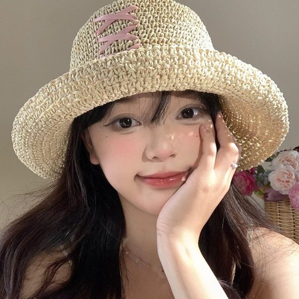 beach straw hats straw cowboy hat for women with beaded trim wholesale sun visor summer straw caps - Image 2