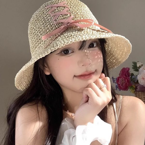 beach straw hats straw cowboy hat for women with beaded trim wholesale sun visor summer straw caps - Image 3