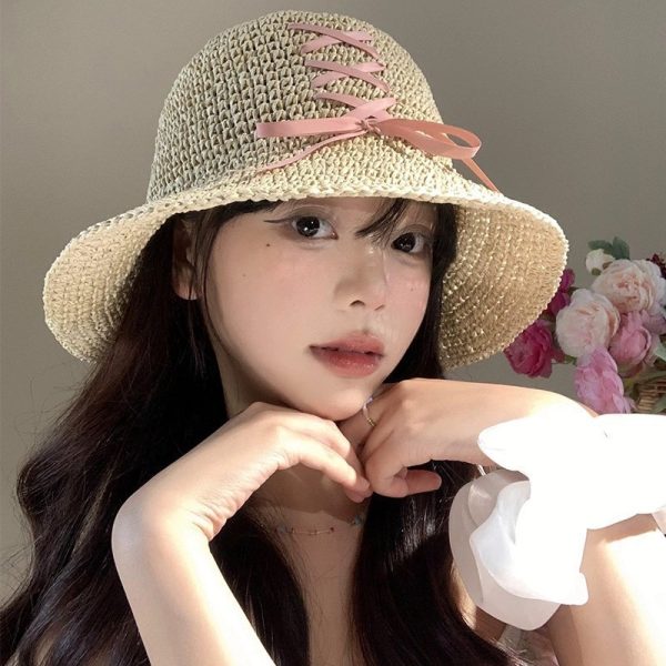 beach straw hats straw cowboy hat for women with beaded trim wholesale sun visor summer straw caps - Image 4