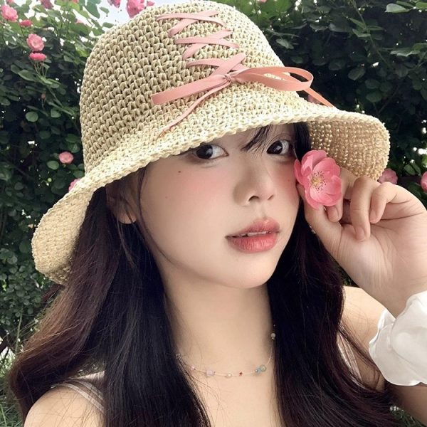 beach straw hats straw cowboy hat for women with beaded trim wholesale sun visor summer straw caps - Image 5