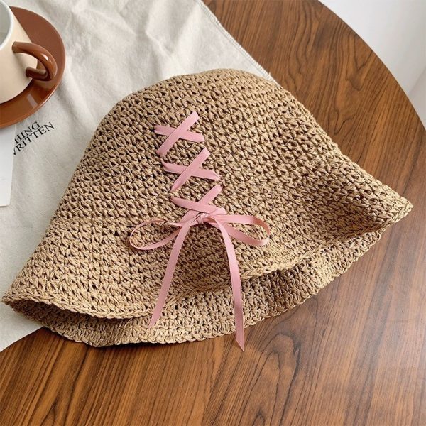 beach straw hats straw cowboy hat for women with beaded trim wholesale sun visor summer straw caps - Image 6