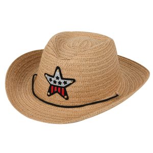 children's patches straw hats kids custom logo sun visor boys straw cowboy hat wholesale beach straw caps