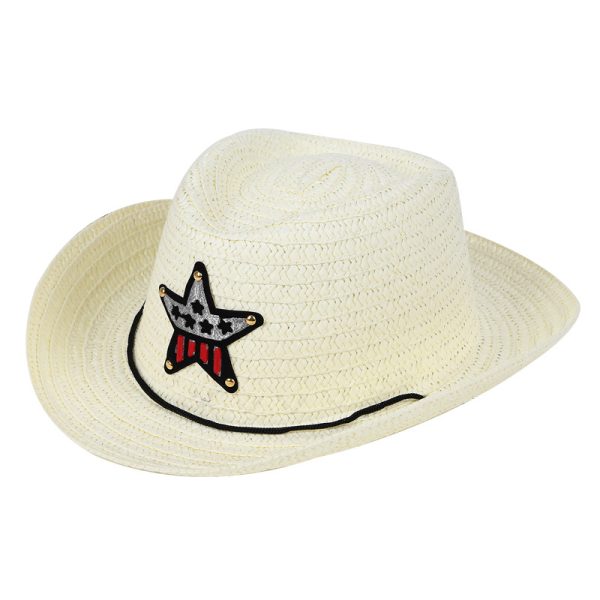 children's patches straw hats kids custom logo sun visor boys straw cowboy hat wholesale beach straw caps - Image 2