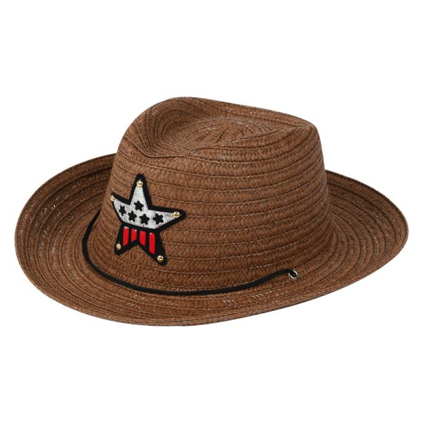 children's patches straw hats kids custom logo sun visor boys straw cowboy hat wholesale beach straw caps - Image 3