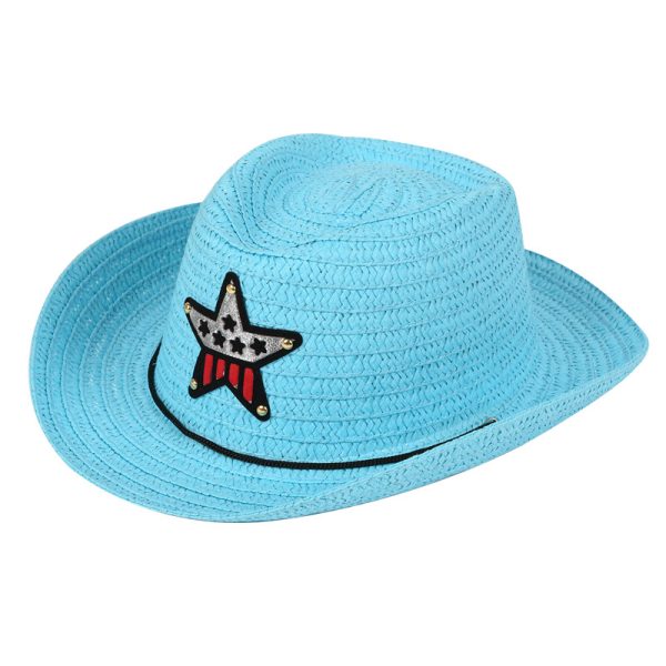 children's patches straw hats kids custom logo sun visor boys straw cowboy hat wholesale beach straw caps - Image 4
