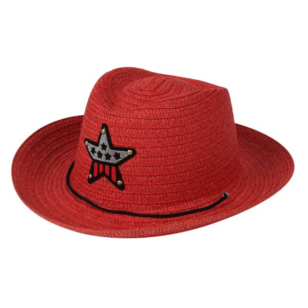 children's patches straw hats kids custom logo sun visor boys straw cowboy hat wholesale beach straw caps - Image 5