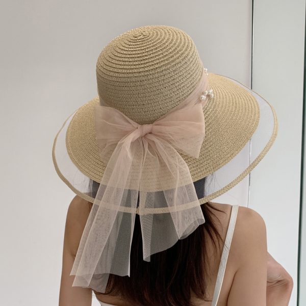 wide brim beach straw hat women custom solid color straw hat wholesale sun visor girls designer straw caps - Image 2
