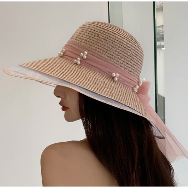 wide brim beach straw hat women custom solid color straw hat wholesale sun visor girls designer straw caps - Image 3