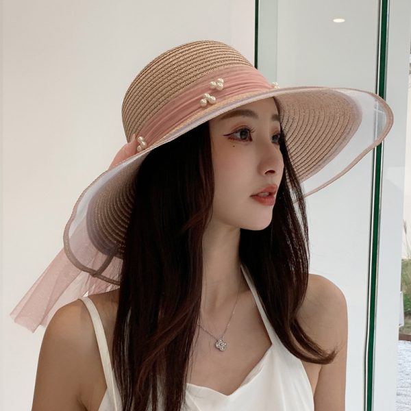 wide brim beach straw hat women custom solid color straw hat wholesale sun visor girls designer straw caps - Image 4