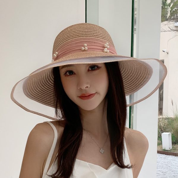 wide brim beach straw hat women custom solid color straw hat wholesale sun visor girls designer straw caps - Image 5