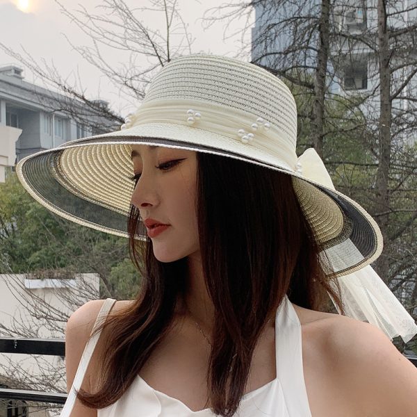 wide brim beach straw hat women custom solid color straw hat wholesale sun visor girls designer straw caps - Image 6