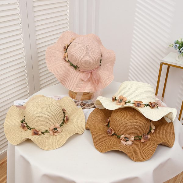 beach sun visor flower straw hats wholesale women high quality straw caps custom summer girls straw hat - Image 2