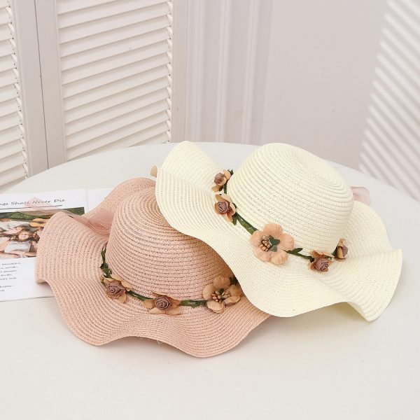 beach sun visor flower straw hats wholesale women high quality straw caps custom summer girls straw hat - Image 3
